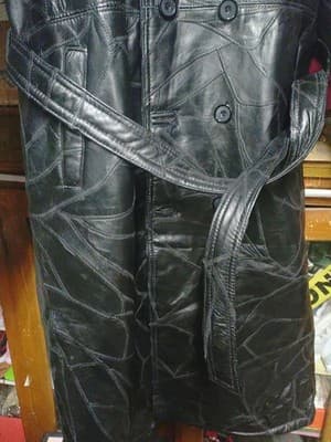 Vintage Navarre Black Patchwork Leather Trench Coat Men’s Medium 48" Long Matrix - Thumbnail 7