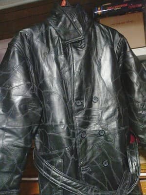 Vintage Navarre Black Patchwork Leather Trench Coat Men’s Medium 48" Long Matrix - Thumbnail 8