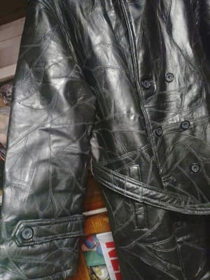 Vintage Navarre Black Patchwork Leather Trench Coat Men’s Medium 48" Long Matrix - Thumbnail 9