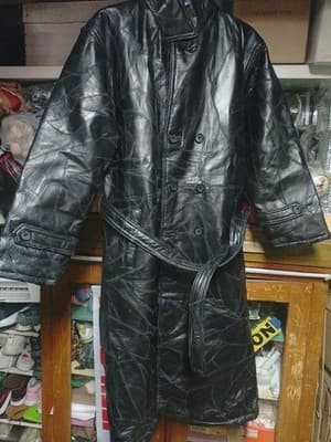 Vintage Navarre Black Patchwork Leather Trench Coat Men’s Medium 48" Long Matrix - Thumbnail 10