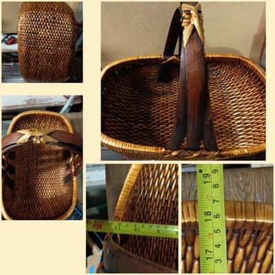 Vintage Large Woven Gathering Basket Triple Bentwood Handle God's Eye 18 - Image 1