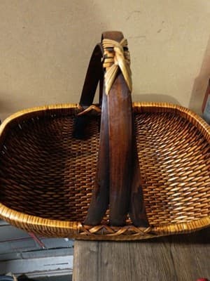 Vintage Large Woven Gathering Basket Triple Bentwood Handle God's Eye 18 - Thumbnail 8