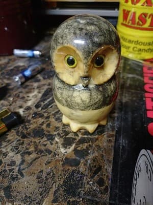 Vintage Alabaster Carced Tuxedo Owl Paperweight Made In Italy 4in - Image 1