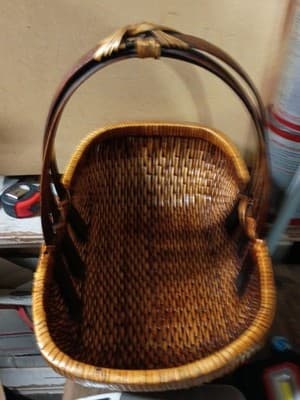 Vintage Large Woven Gathering Basket Triple Bentwood Handle God's Eye 18 - Thumbnail 10