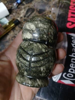 Vintage Alabaster Carced Tuxedo Owl Paperweight Made In Italy 4in - Thumbnail 3