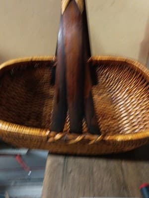 Vintage Large Woven Gathering Basket Triple Bentwood Handle God's Eye 18 - Thumbnail 9
