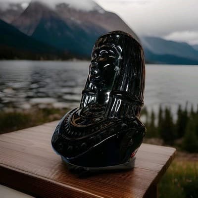 Vintage 1970s Large Ceramic Cleopatra Statue Black 11” by Duncan Enterprise - Thumbnail 2