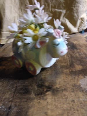 Inarco Adorable Blue Flower Cow Nursery Planter - Image 1