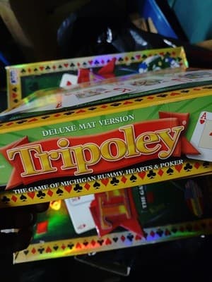 Tripoley Deluxe Mat Version Board Game of Rummy Hearts & Poker Family Cadaco - Thumbnail 2