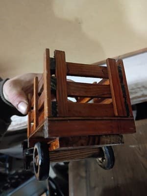 Vintage Handmade Wooden Stake Bed Truck 11" - Mid Century Folk Art Toy Decor - Thumbnail 7