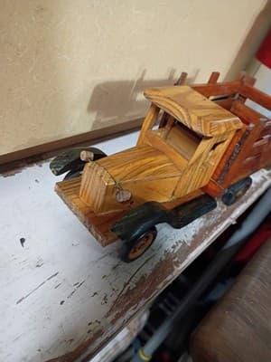 Vintage Handmade Wooden Stake Bed Truck 11" - Mid Century Folk Art Toy Decor - Thumbnail 4