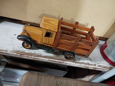 Vintage Handmade Wooden Stake Bed Truck 11" - Mid Century Folk Art Toy Decor - Thumbnail 2