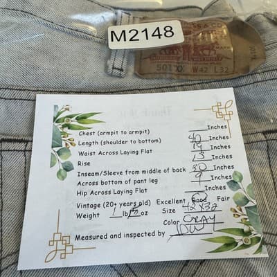 VTG Levis 501 Jeans Mens 42x32 Gray Straight Leg Button Fly Denim Classic Style - Thumbnail 8