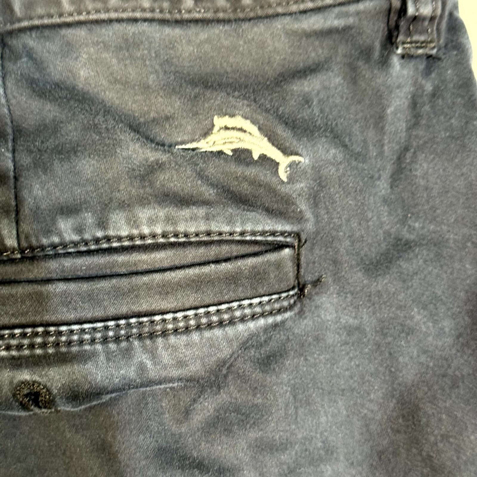 Tommy Bahama Men Chino Shorts 40 Black Stretch Mid-Rise Flat Front Zip Fly - Thumbnail 3