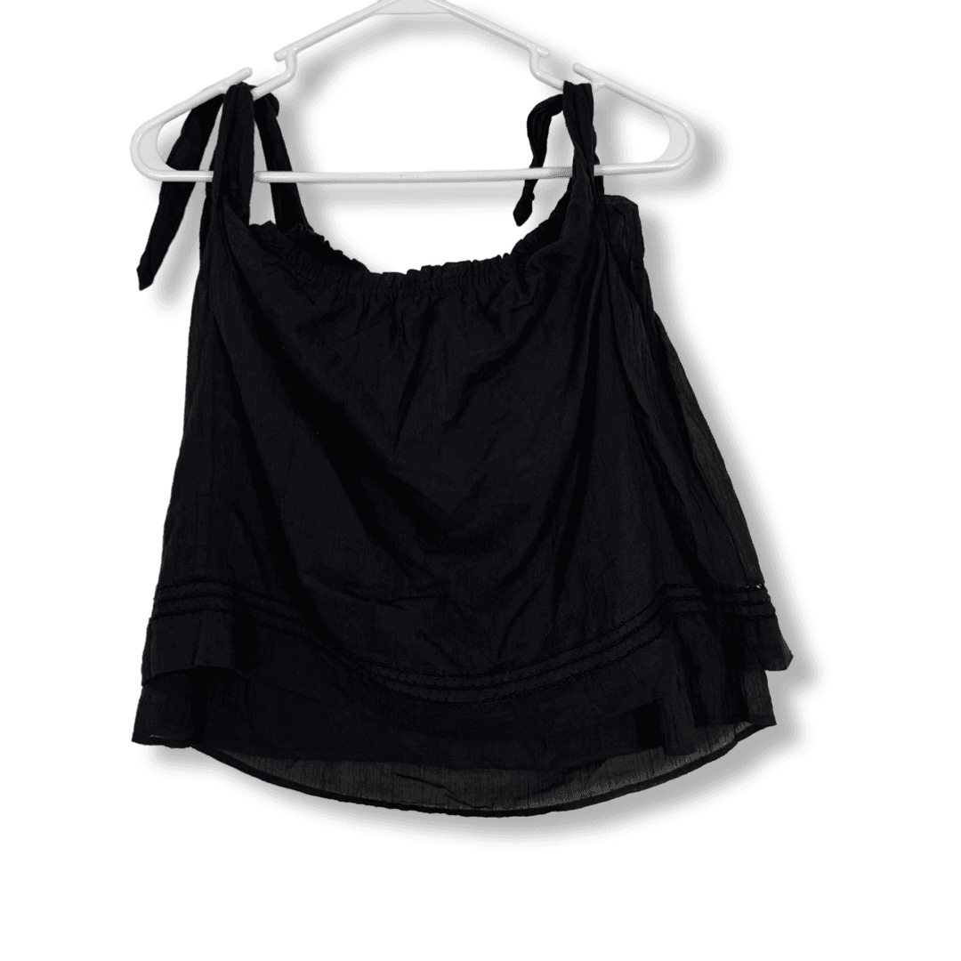 Paige Blouse Women’s M Knotted Shoulder Elastic Neck Black Cotton Top W278 - Thumbnail 2