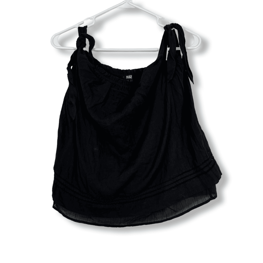 Paige Blouse Women’s M Knotted Shoulder Elastic Neck Black Cotton Top W278 - Image 1