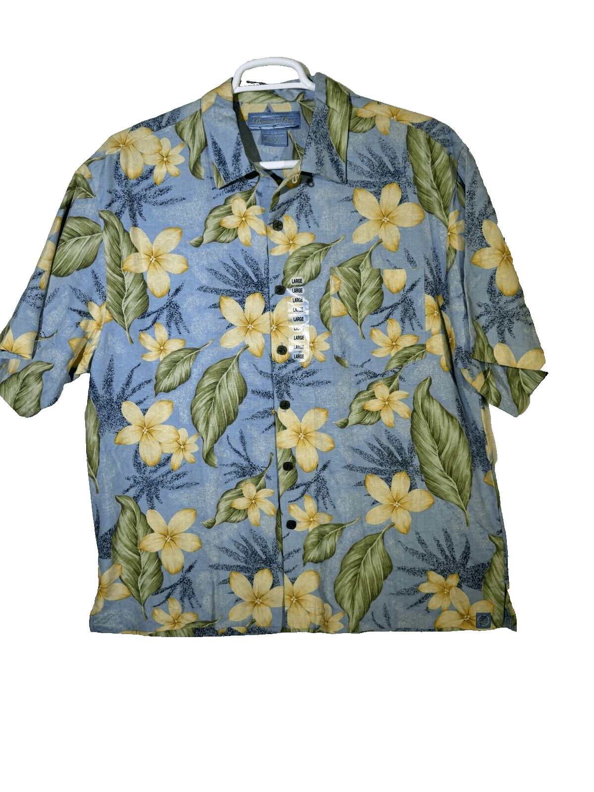 Bermuda Bay Shirt Men’s L Blue Floral 100% Silk Hawaiian Button-Up M183 - Image 1