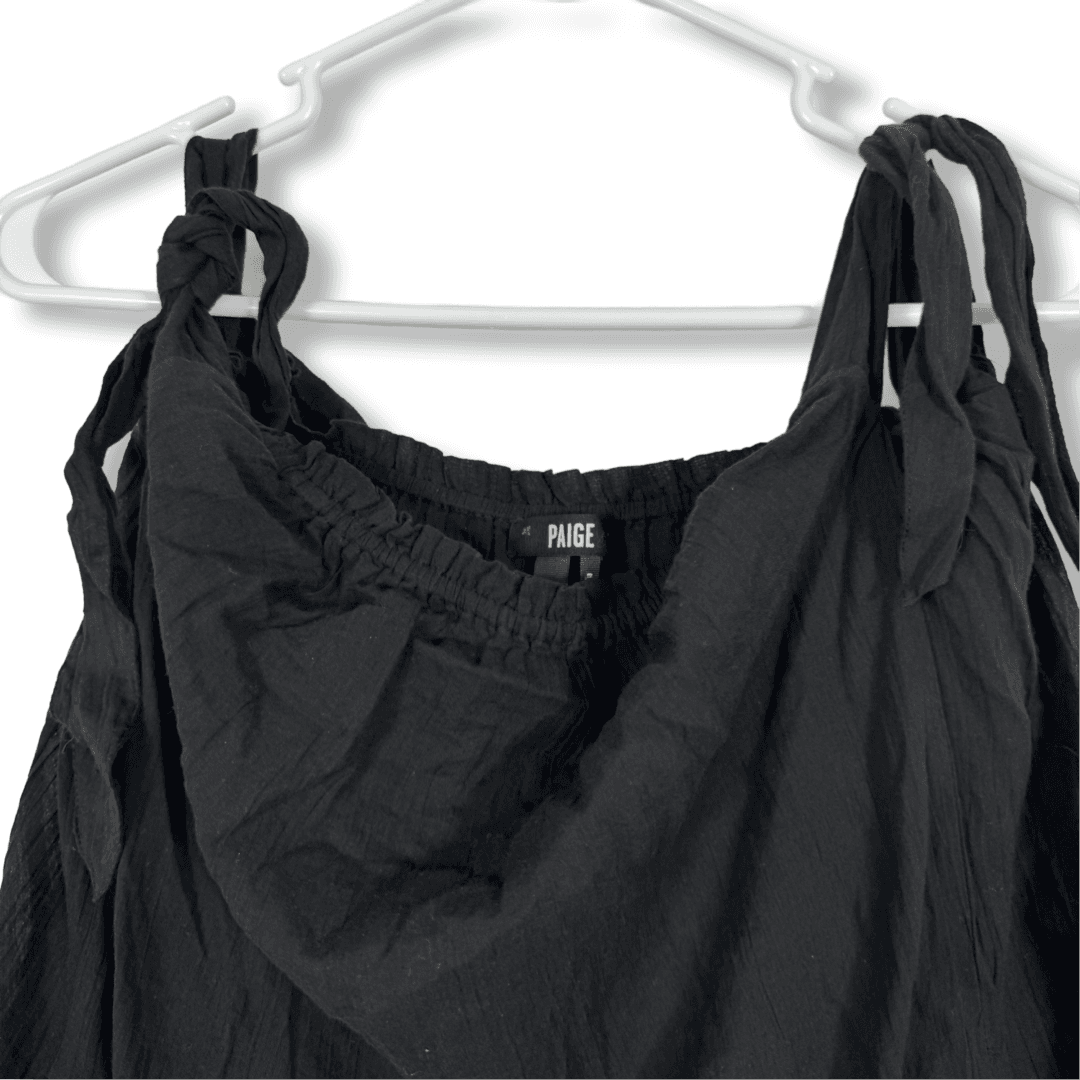 Paige Blouse Women’s M Knotted Shoulder Elastic Neck Black Cotton Top W278 - Thumbnail 3