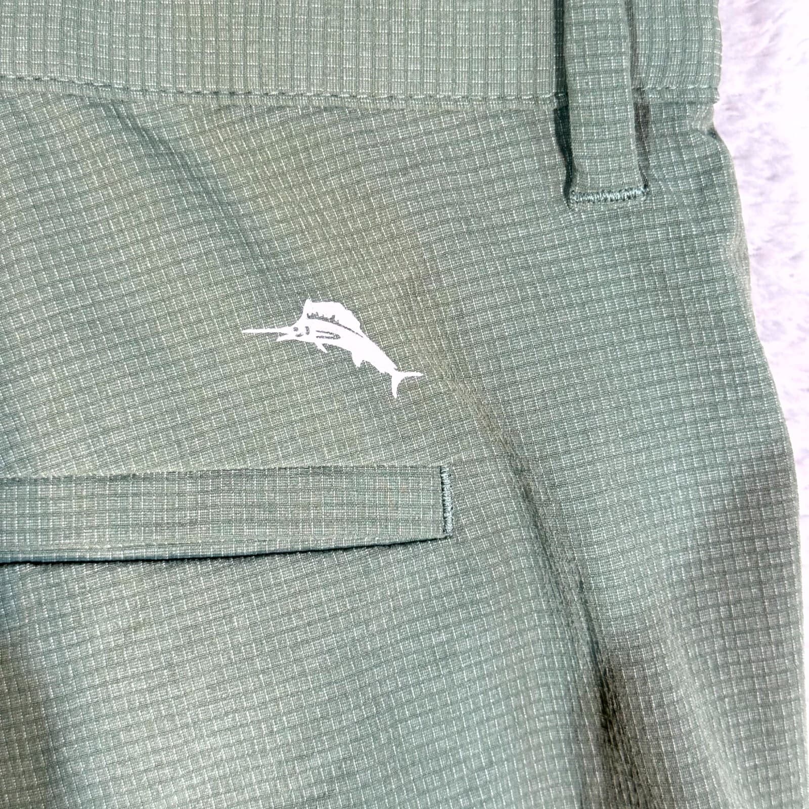 Tommy Bahama Mens Ripstop Shorts 40 Green Nylon Stretch Mid-Rise Zip Fly - Thumbnail 3