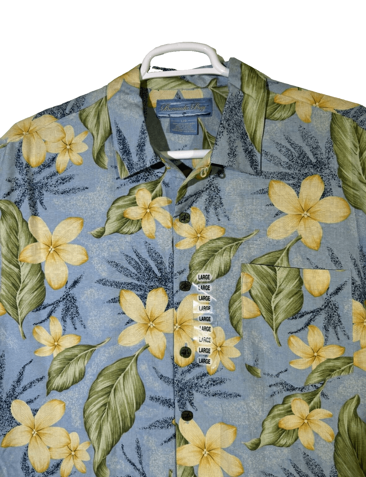 Bermuda Bay Shirt Men’s L Blue Floral 100% Silk Hawaiian Button-Up M183 - Thumbnail 5