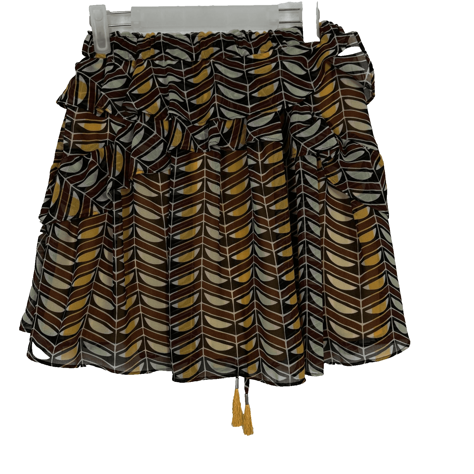 Scotch & Soda Mini Skirt Women’s XS Rust Black Gold Ruffled Tassel Cotton W217 - Thumbnail 2