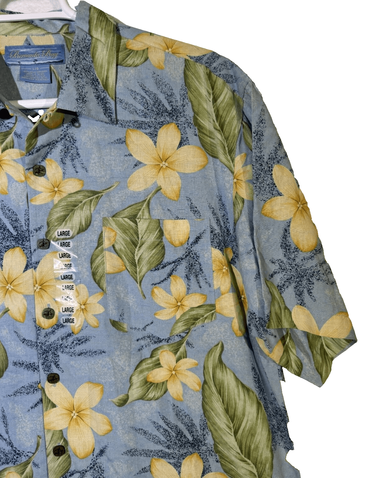 Bermuda Bay Shirt Men’s L Blue Floral 100% Silk Hawaiian Button-Up M183 - Thumbnail 6