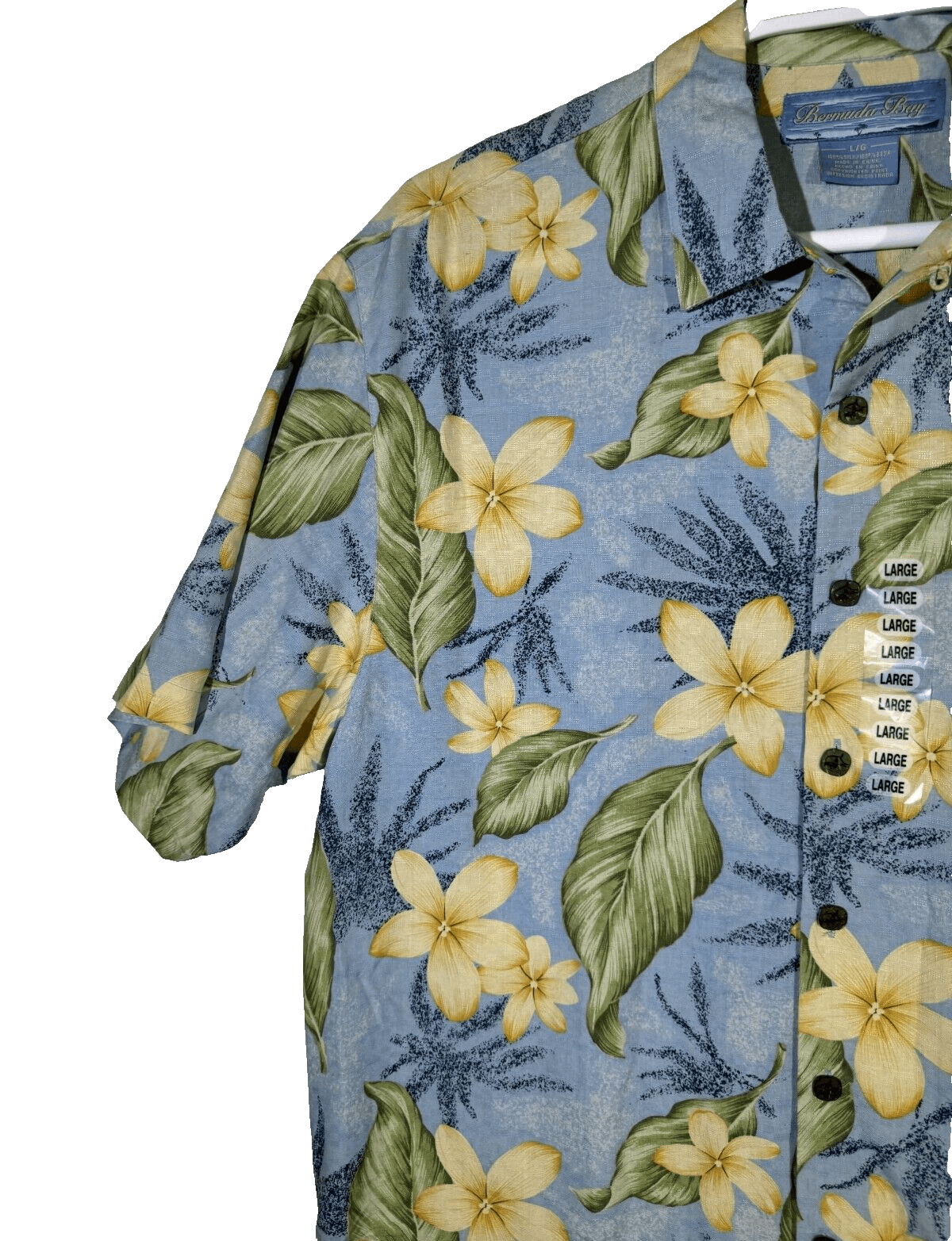 Bermuda Bay Shirt Men’s L Blue Floral 100% Silk Hawaiian Button-Up M183 - Thumbnail 4