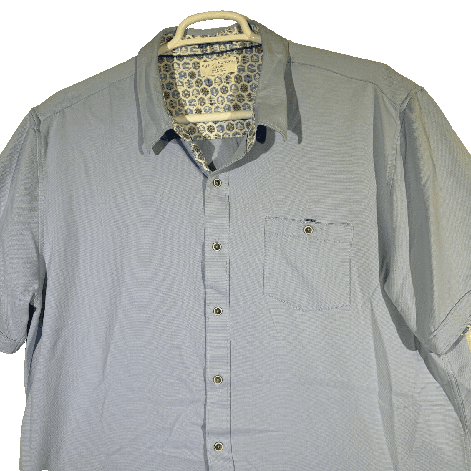 Age of Wisdom Shirt Men’s 2XL Blue Short‑Sleeve Button‑Up 100% Polyester M232 - Thumbnail 5