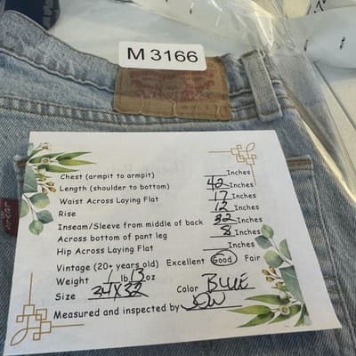 Vintage Levis 505 Jeans Mens 34x32 Light Wash Blue Straight Leg Faded Denim - Thumbnail 12