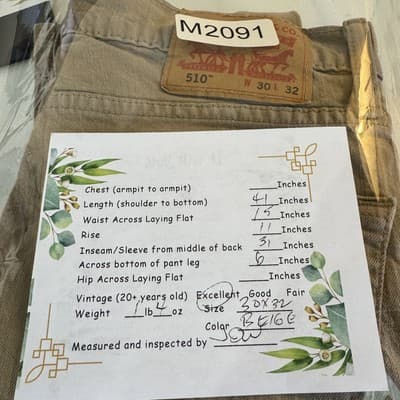 Levi's 510 Jeans Mens 30x32 Beige Skinny Fit Stretch Denim Pants Casual Style - Thumbnail 8