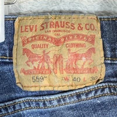 Levis 559 Jeans Mens 40x30 Blue Straight Leg Denim Whiskering Frayed Hem Zip Fly - Thumbnail 3