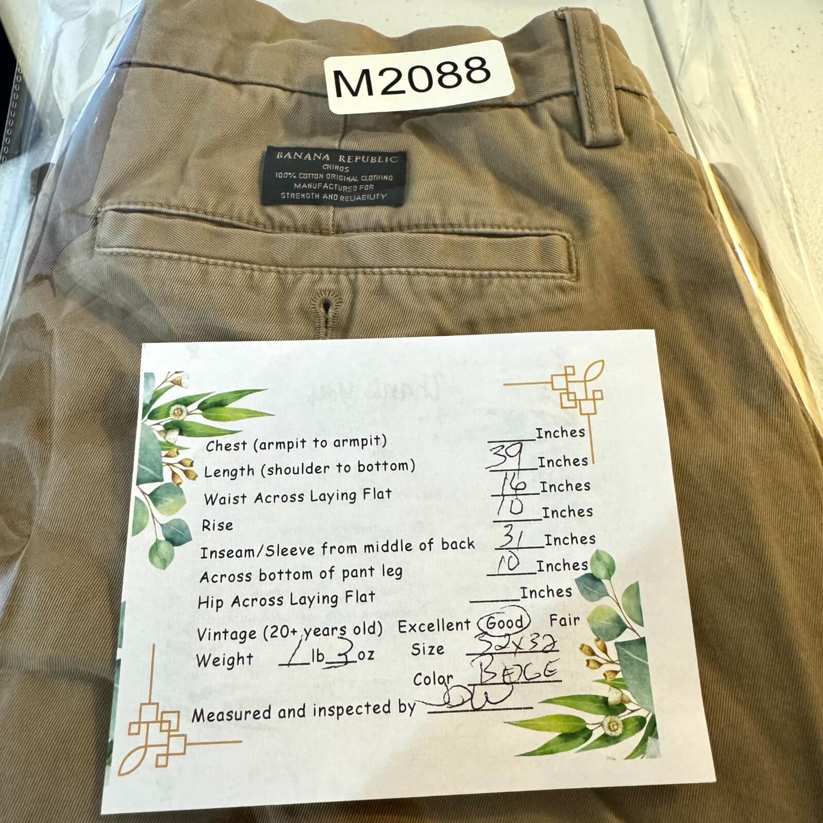 Banana Republic Mens Dawson Chino Pants 32/32 Beige 100% Cotton Mid-Rise - Thumbnail 8