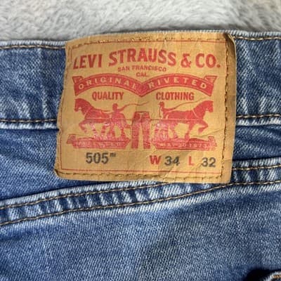 Levis 505 Jeans Mens 34x32 Blue Medium Wash Straight Leg Stretch Denim Mid Rise - Thumbnail 3