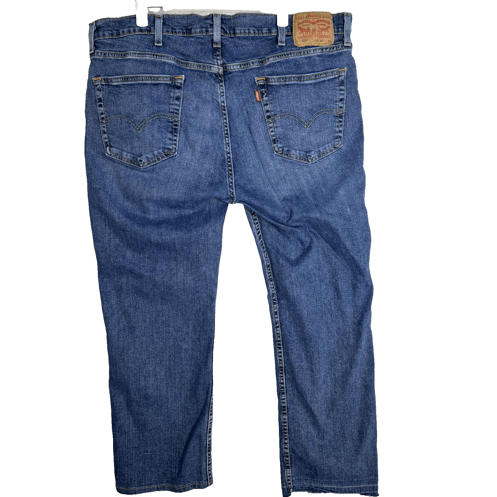 Levis 559 Jeans Mens 40x30 Blue Straight Leg Denim Whiskering Frayed Hem Zip Fly - Thumbnail 2