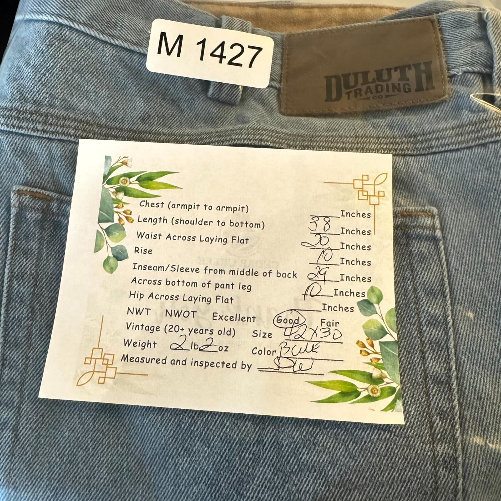 Duluth Trading Co Mens Jeans 42x30 Blue Denim Mid Rise Straight Leg - Thumbnail 15