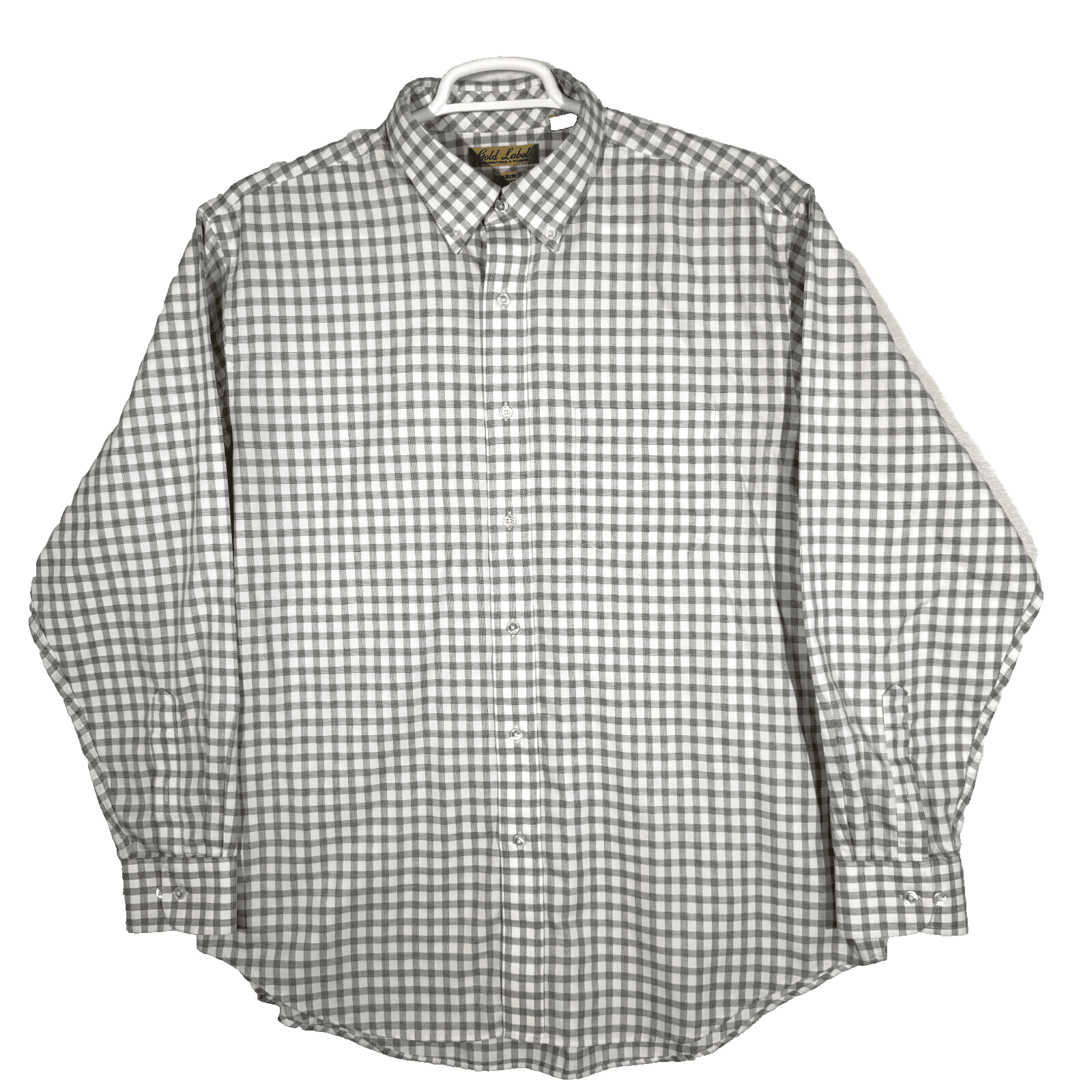 Gold Label Shirt Men XL Gray Check 100 % Cotton Non Iron Perfect Performance - Image 1
