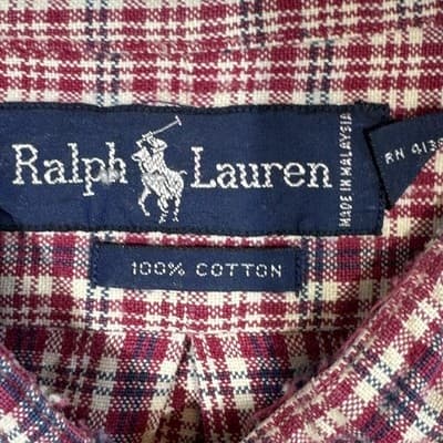 Ralph Lauren Shirt Mens XL Red Plaid Flannel Band Collar Long Sleeve Button Up - Thumbnail 8