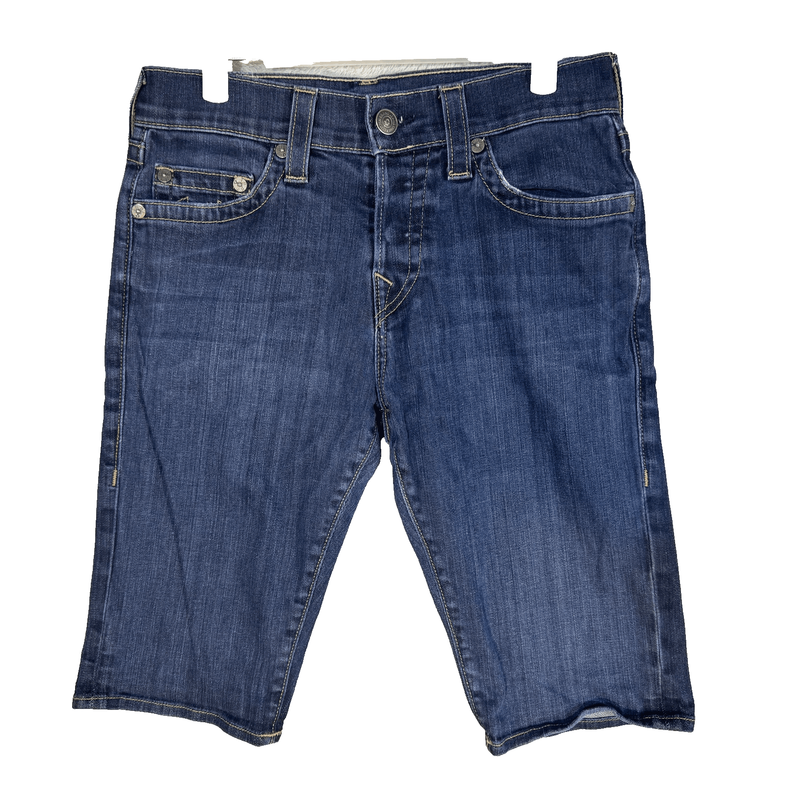 True Religion Jean Bermuda Shorts Womens 29 Blue Dean Stretch Denim Logo Pockets - Image 1