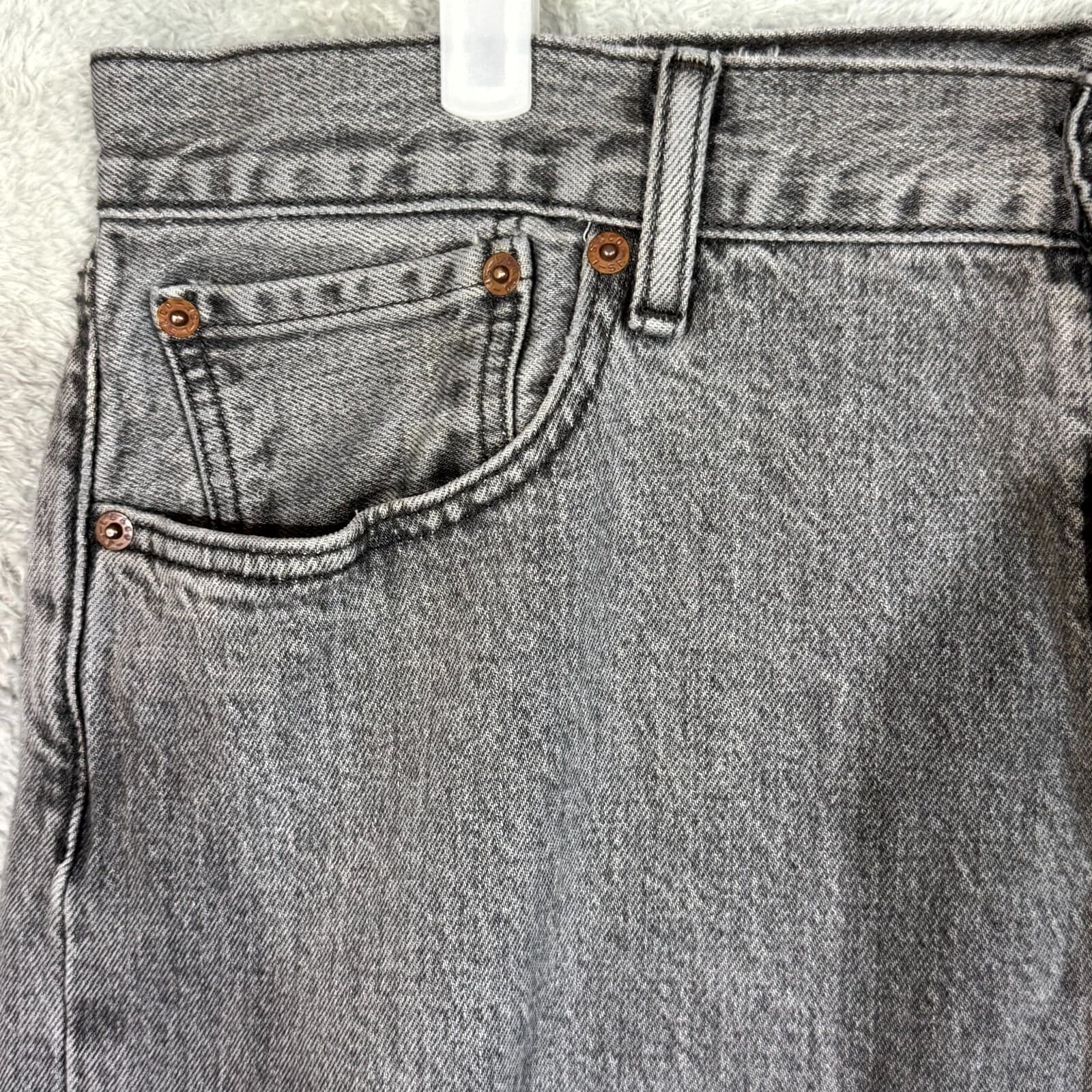 Levi’s 501 Men’s Jeans 36x32 Gray Denim Stretch Mid-Rise Straight Leg - Thumbnail 3