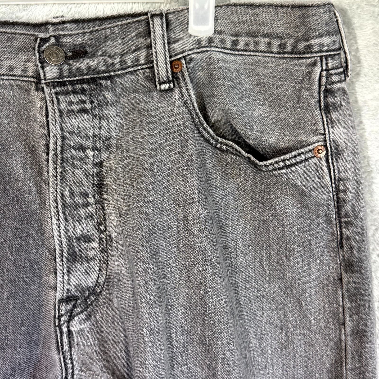 Levi’s 501 Men’s Jeans 36x32 Gray Denim Stretch Mid-Rise Straight Leg - Thumbnail 4