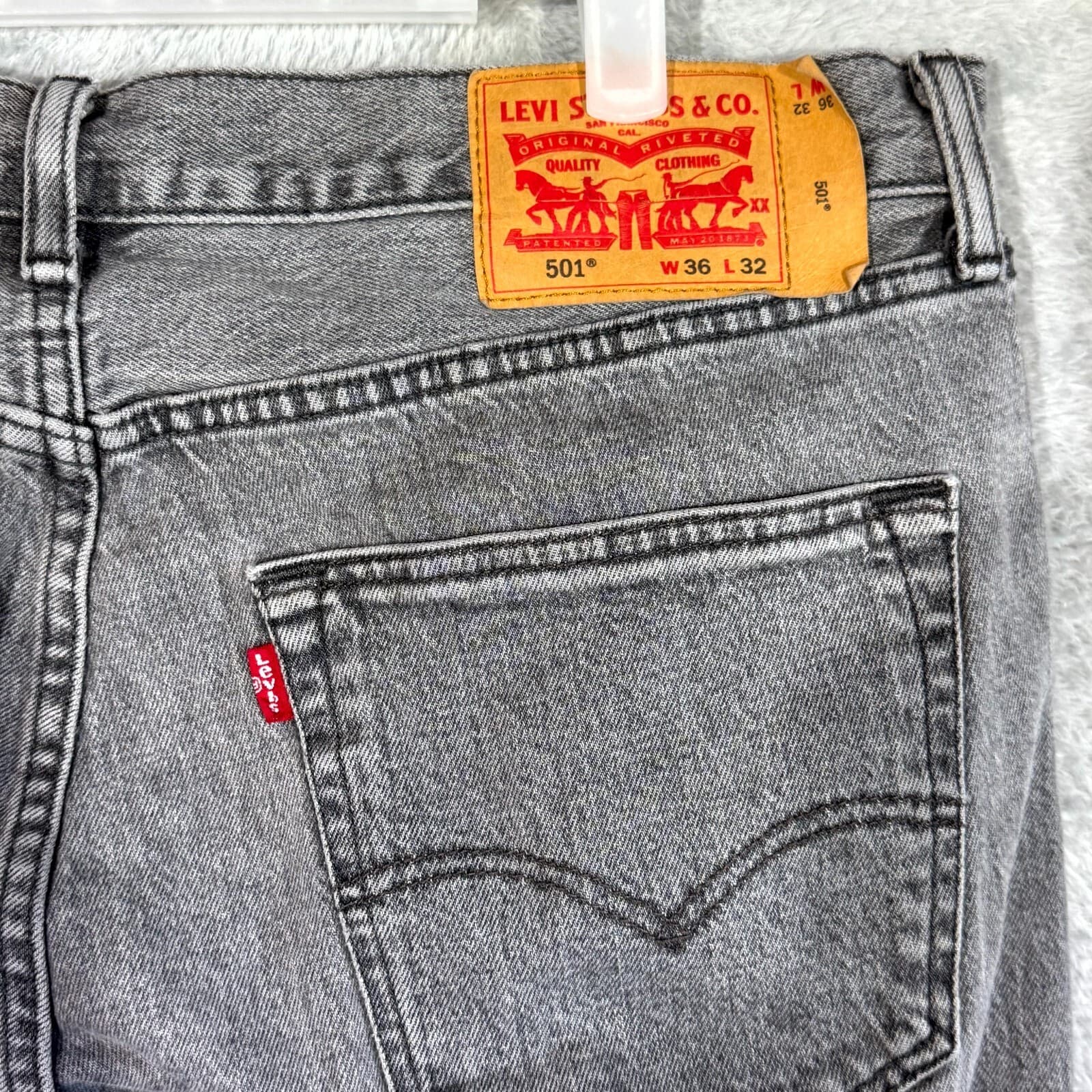 Levi’s 501 Men’s Jeans 36x32 Gray Denim Stretch Mid-Rise Straight Leg - Thumbnail 7