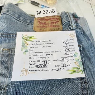 Levis 505 Jeans Mens 36x32 (36x34) Light Wash Blue Straight Frayed Denim - Thumbnail 9