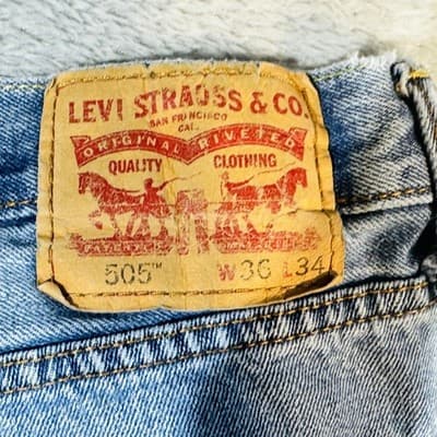 Levis 505 Jeans Mens 36x32 (36x34) Light Wash Blue Straight Frayed Denim - Thumbnail 3