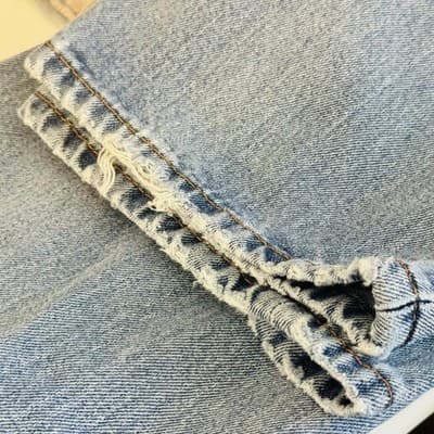 Levis 505 Jeans Mens 36x32 (36x34) Light Wash Blue Straight Frayed Denim - Thumbnail 8