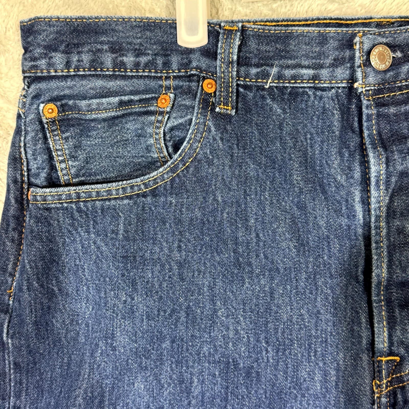 Levi’s 501 Men’s Jeans 38x30 Blue Denim Button Fly Mid-Rise Straight Leg - Thumbnail 3