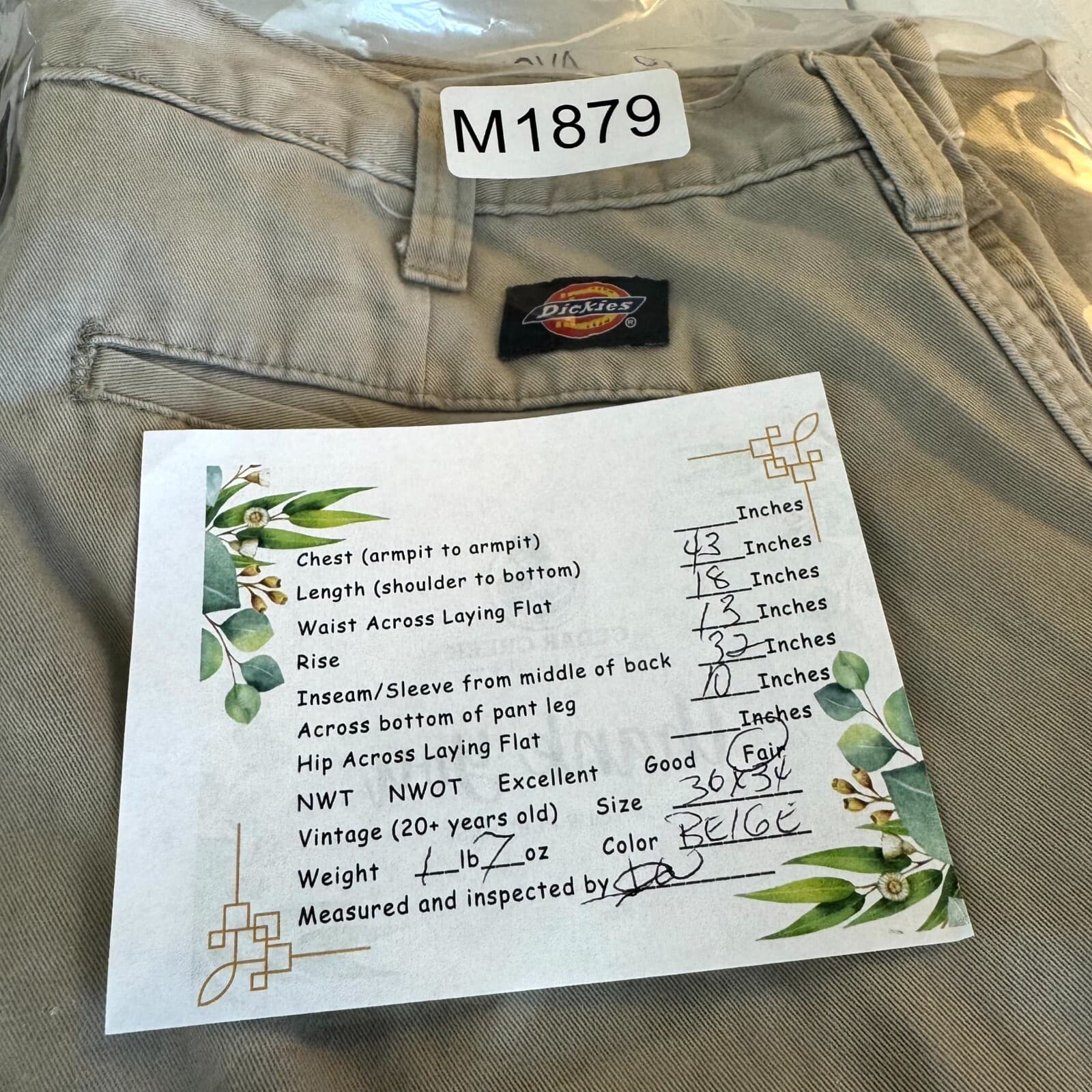 Dickies Cargo Pants Mens 36x34 Beige Cotton Loose Fit Work Utility - Thumbnail 8