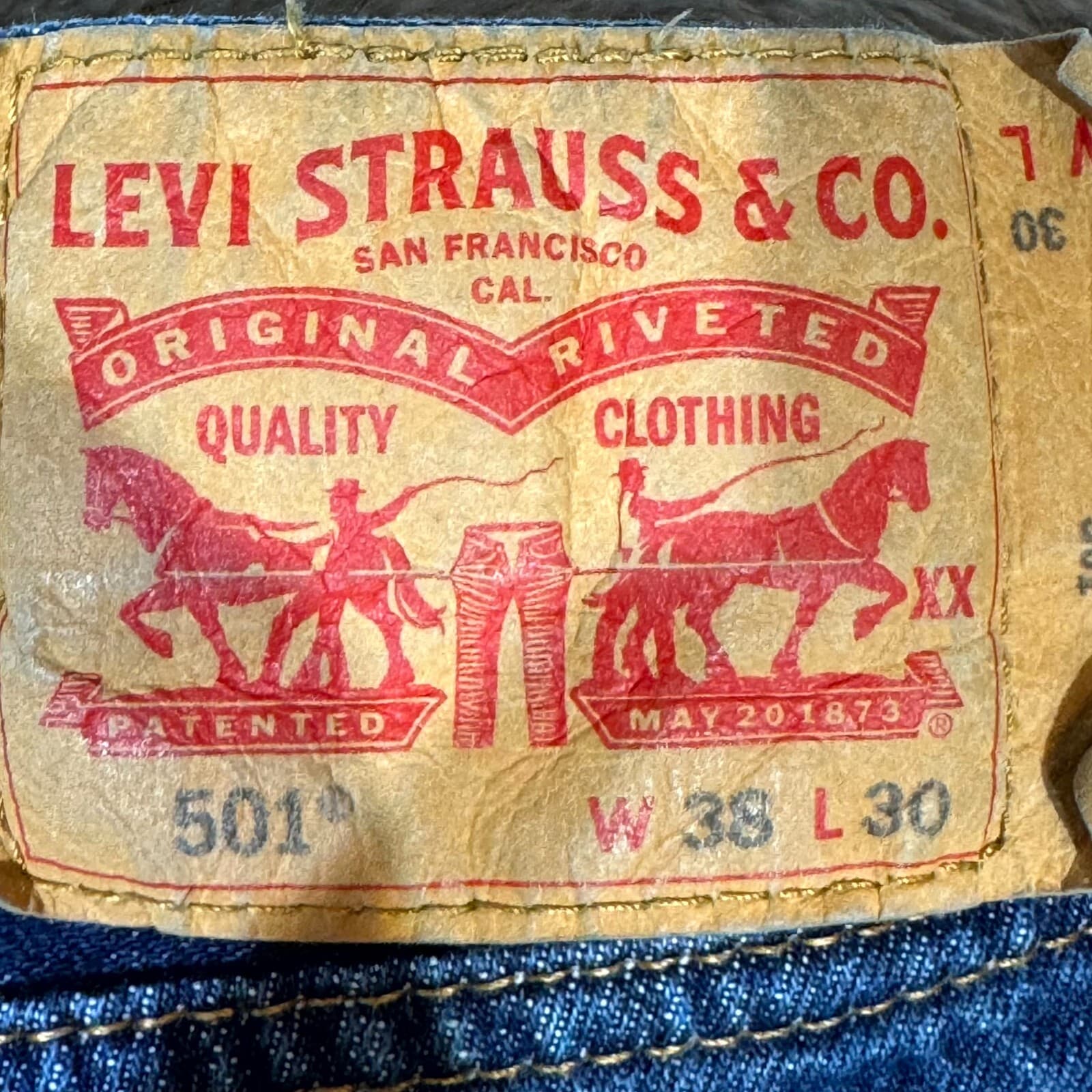 Levi’s 501 Men’s Jeans 38x30 Blue Denim Button Fly Mid-Rise Straight Leg - Thumbnail 10