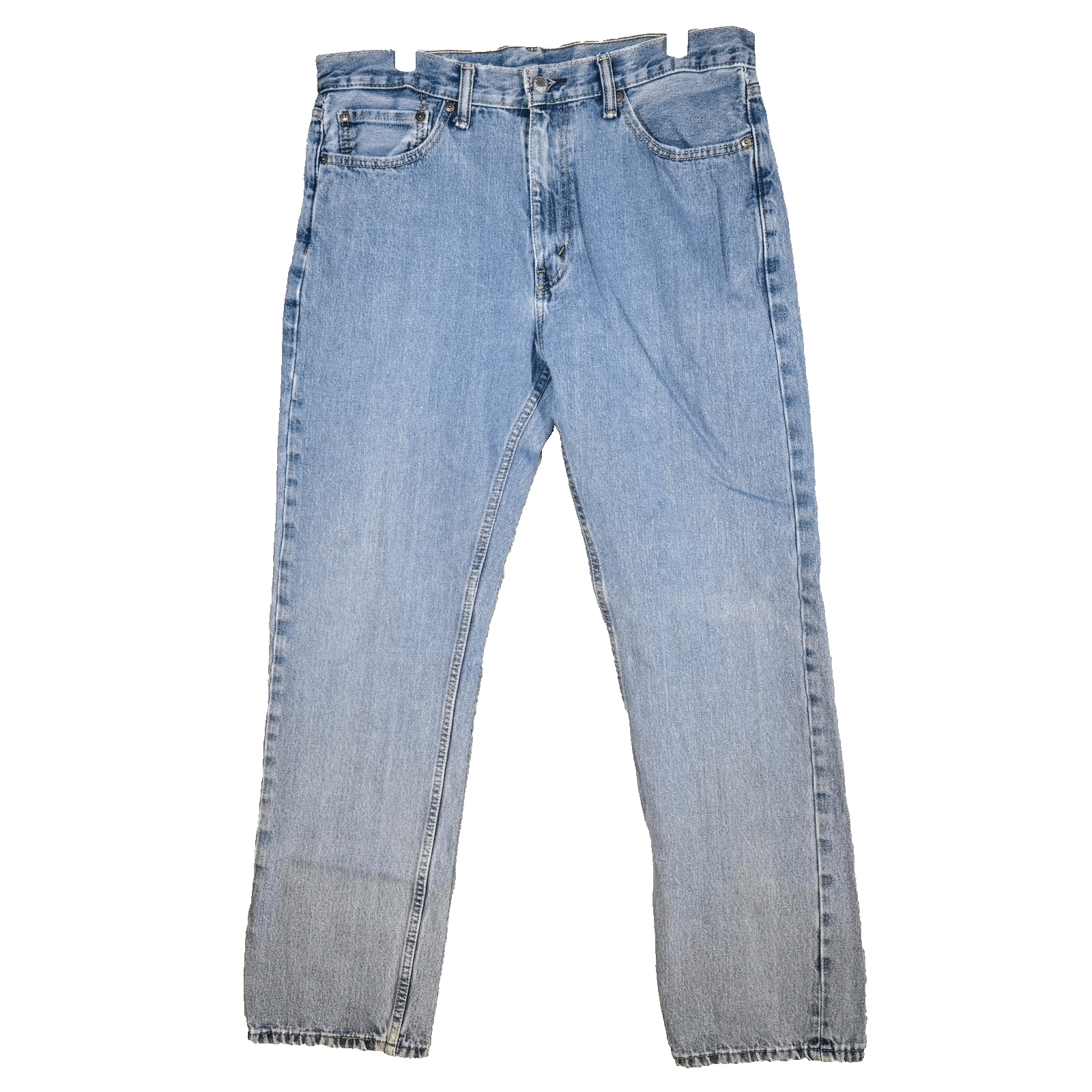 Levis 505 Jeans Mens 36x32 (36x34) Light Wash Blue Straight Frayed Denim - Image 1