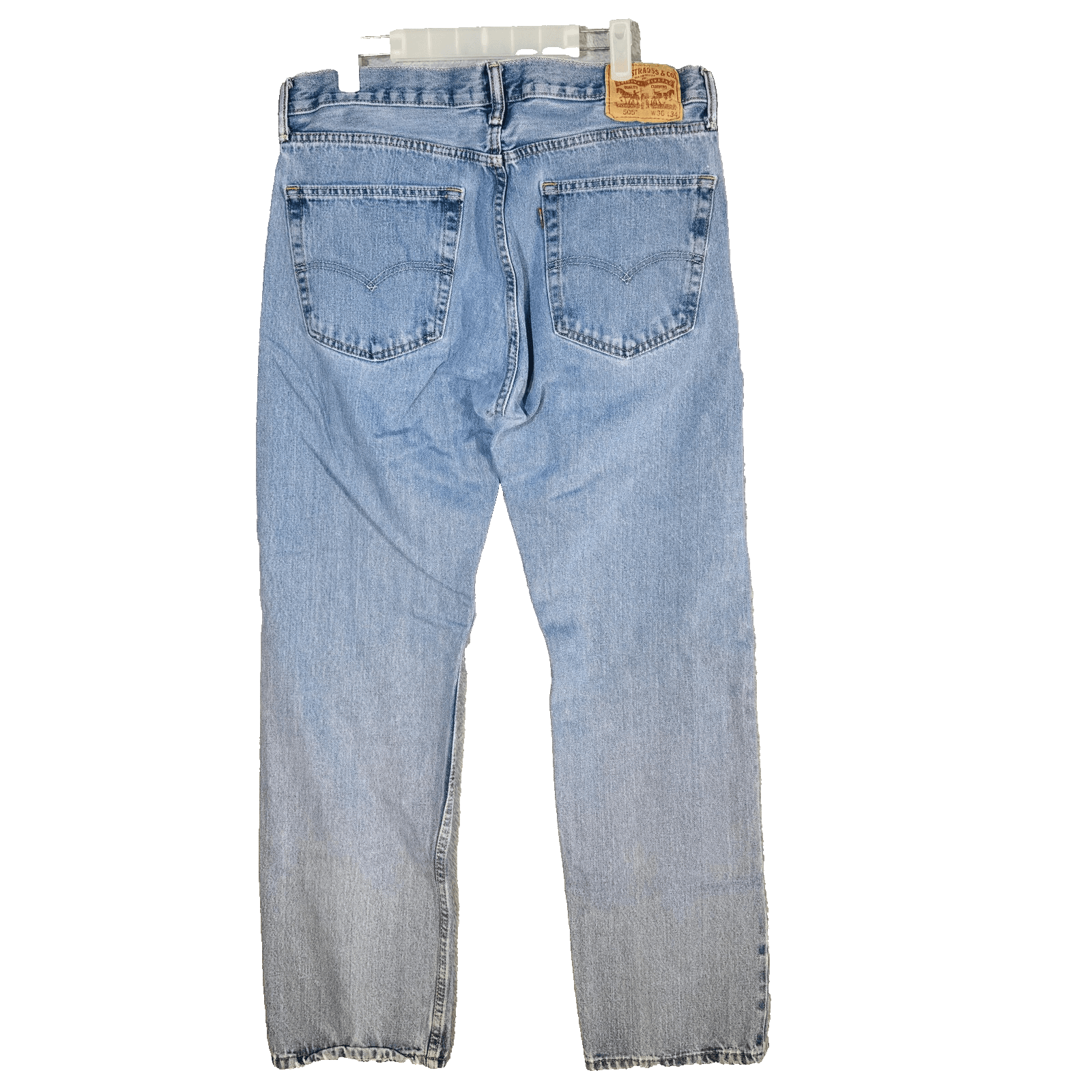 Levis 505 Jeans Mens 36x32 (36x34) Light Wash Blue Straight Frayed Denim - Thumbnail 2