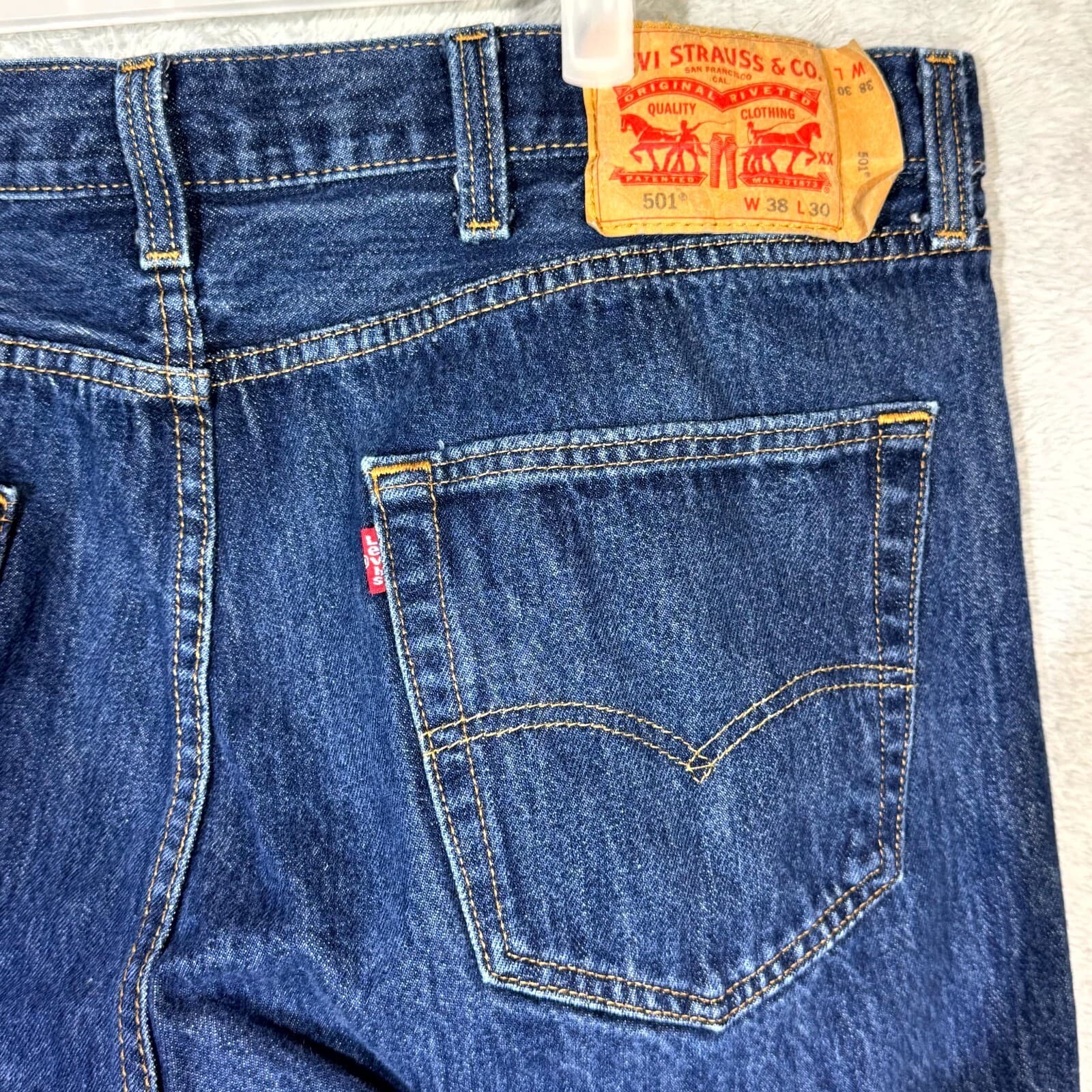 Levi’s 501 Men’s Jeans 38x30 Blue Denim Button Fly Mid-Rise Straight Leg - Thumbnail 7